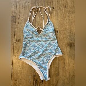 l*space Blue and White Striped One-Piece Swimsuit